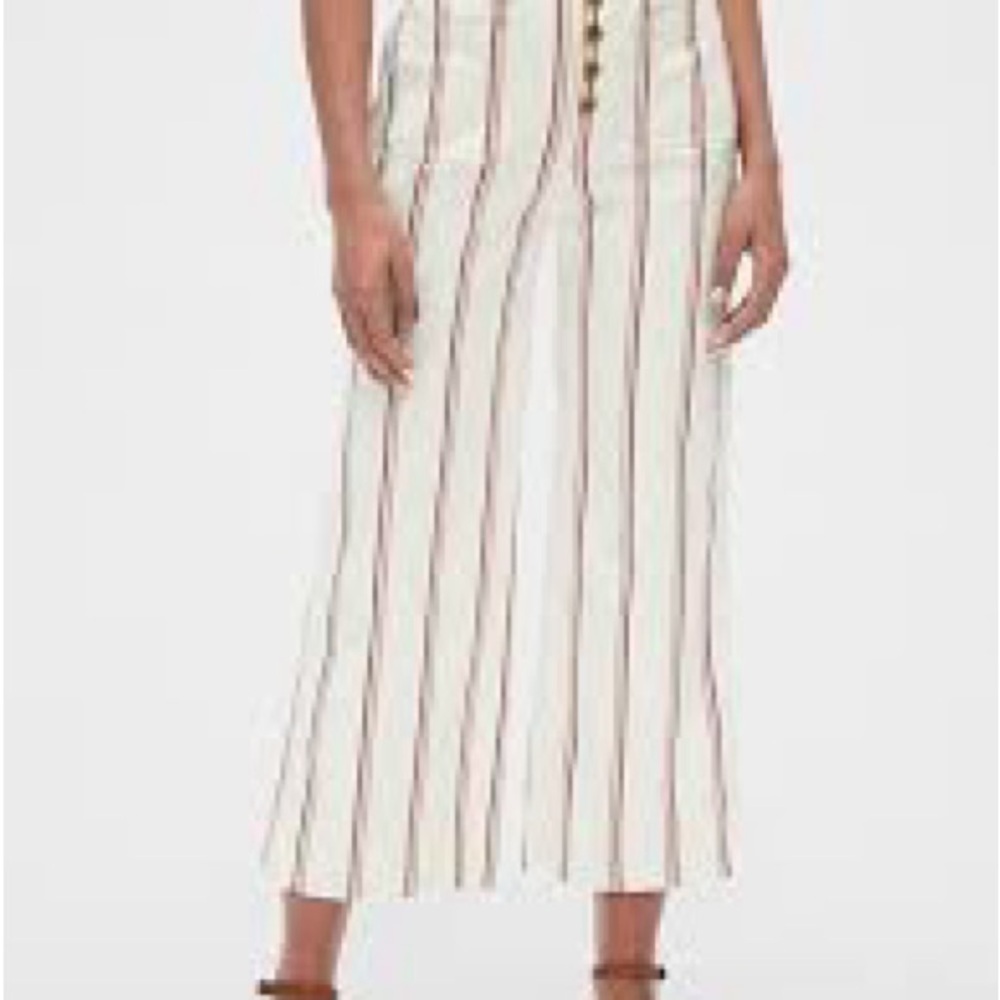Gap High Rise Wide-Leg Cropped Mariner Neutral Stripe Chinos Size 12